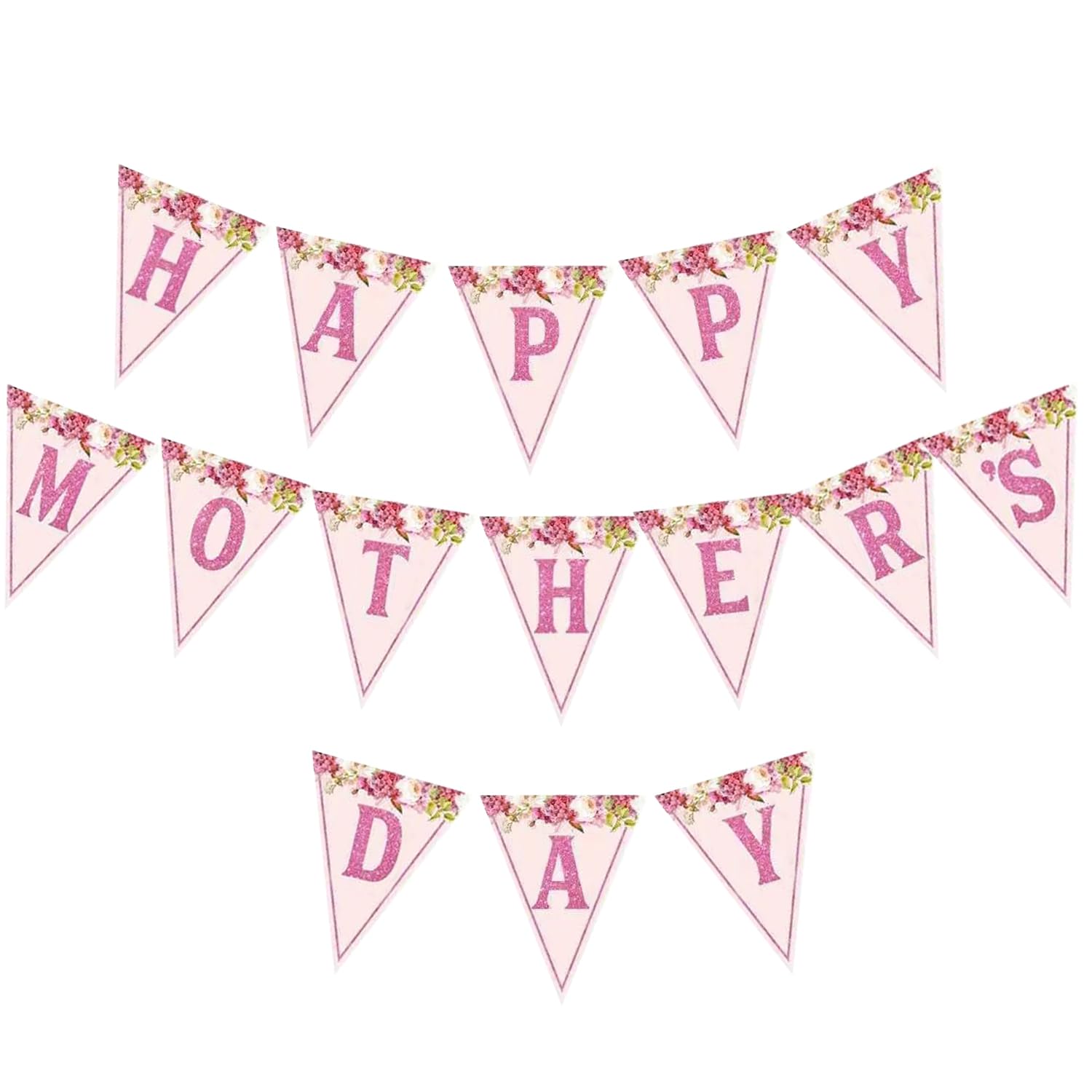 Happy Mother's Day Banner, Mothers Day Bunting Banner Decorations, Pink Mom Themed Kit Floral Mother's Day Flags for Mom Birthday Party Anniversary Home Decoration
