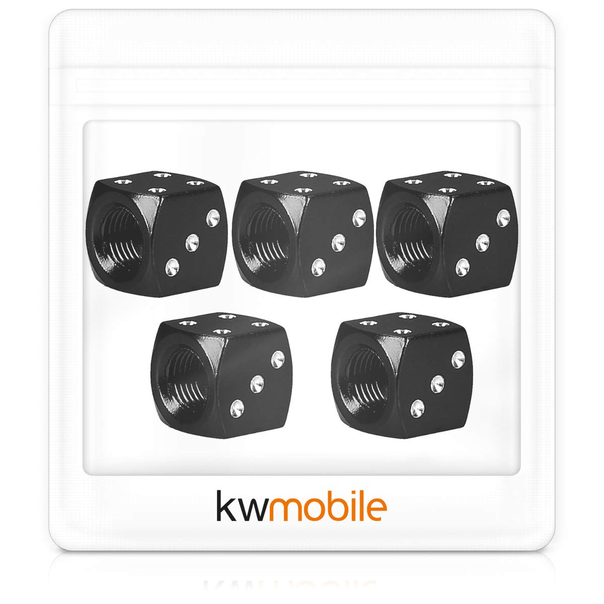 kwmobile 5X osłona zaworu samochodowego - zawór samochodowy zawór Schradera metalowe nakładki - samochód rower pokrywa zaworu motocykla kostka srebrno-czarna