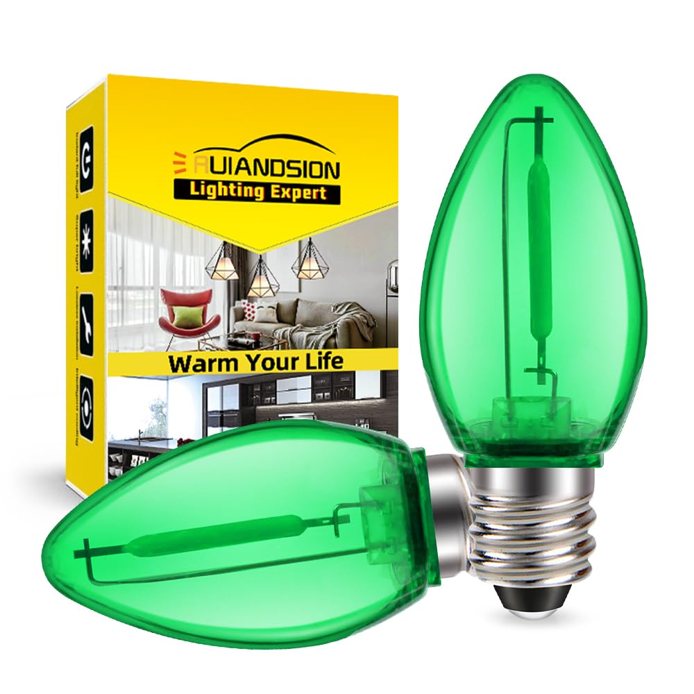 Ruiandsion E12 LED Decorative Lights Green Candle Bule 220V 1W No Stroboscopic Eye Protection Replacement for Christmas Tree Theme Decorations Parade Lights Bar Lighting Pack of 2