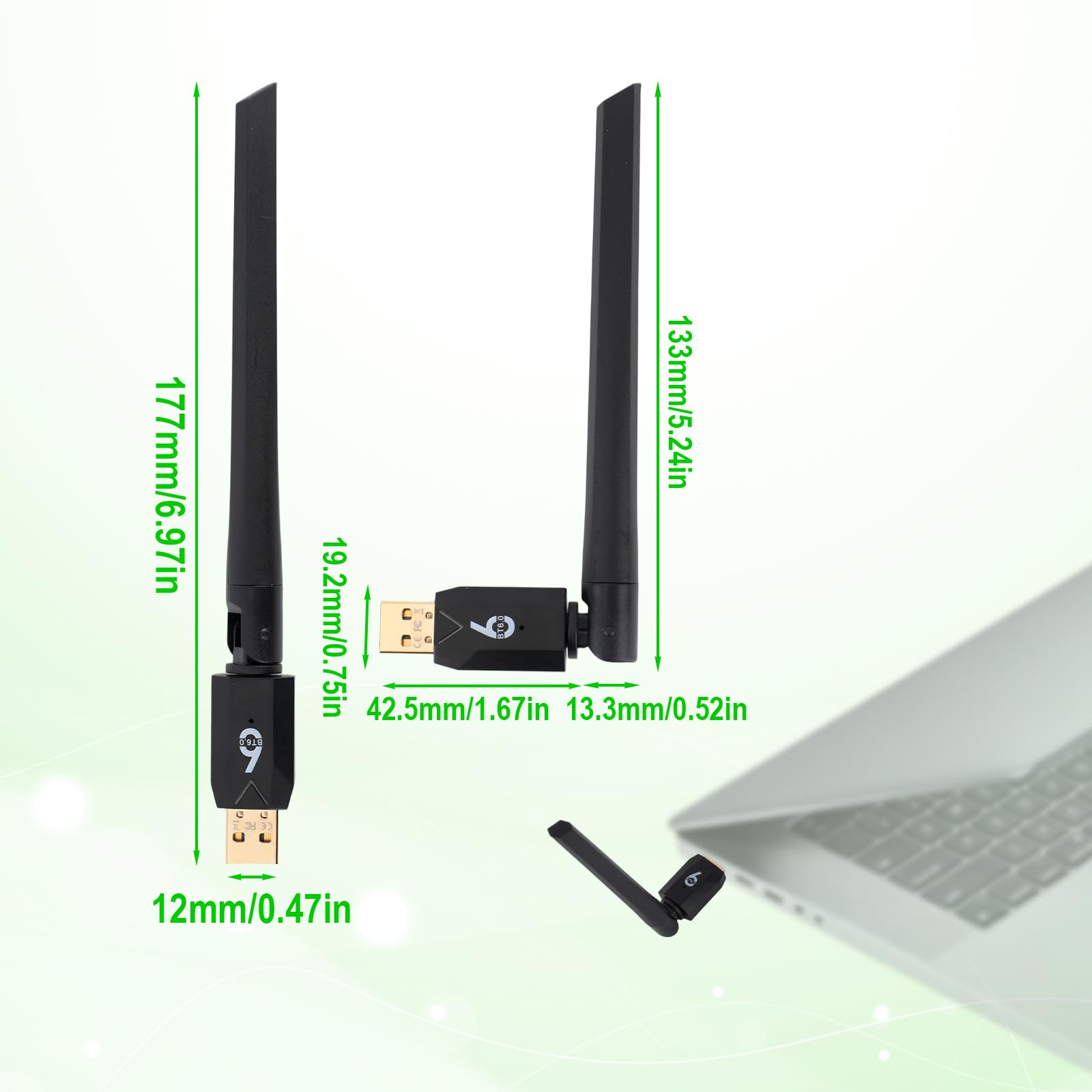 Adapter Bluetooth 6.0, Adapter USB Dalekiego Zasięgu Plug and Play Obsługuje Połączenie Wielourządzeniowe ze Słuchawkami Klawiaturą PC & Telefonami dla Windows 11/10/8.1