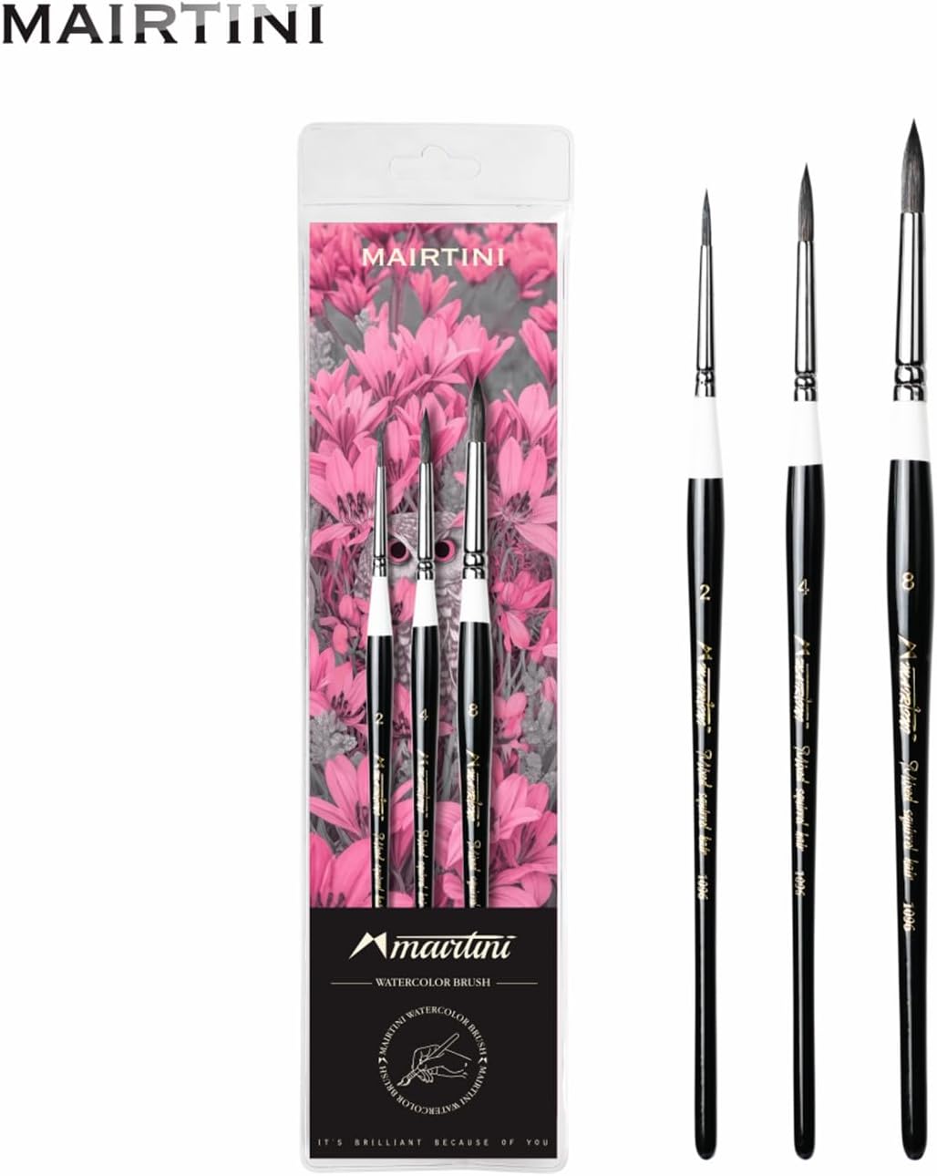 Mairtini Watercolor Brush Set, 3 Brushes with Pointed Tips