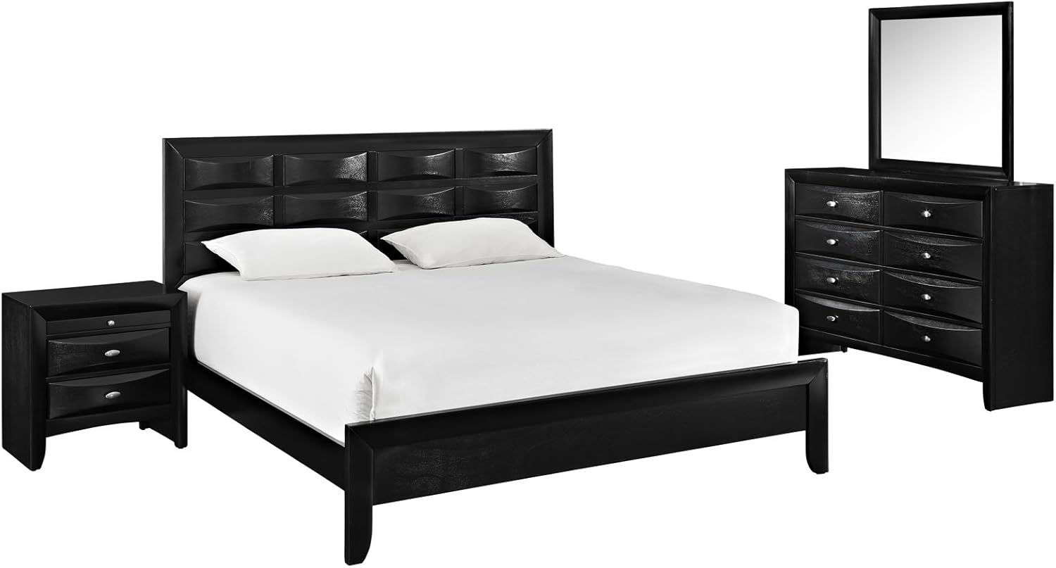 Modern Contemporary Four Pcs King Bedroom Set Black Home