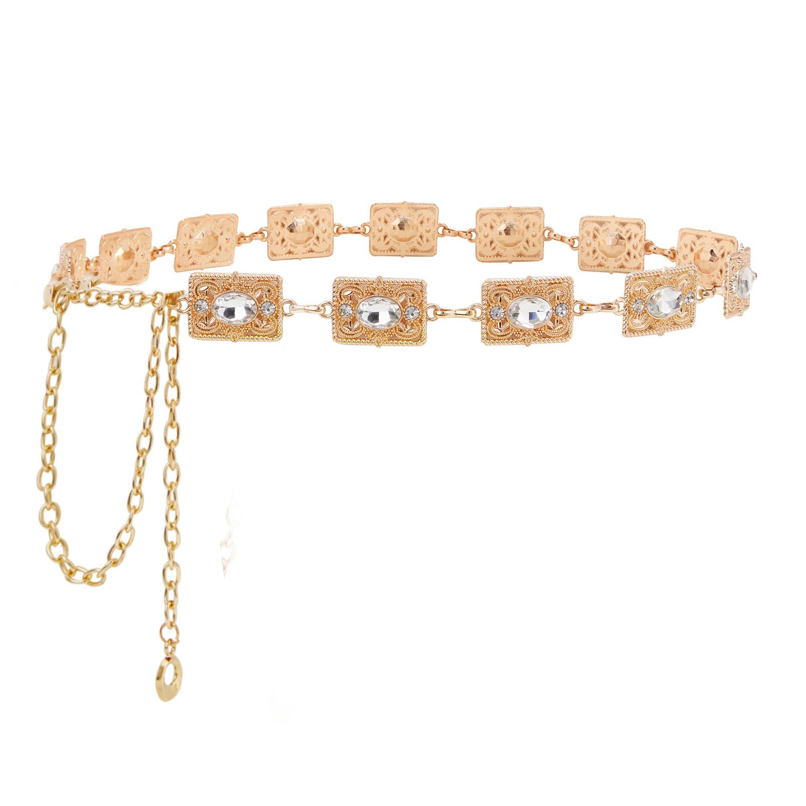 Chain Belt for Women Metal Waist Round Crystal Body Chain for Dress