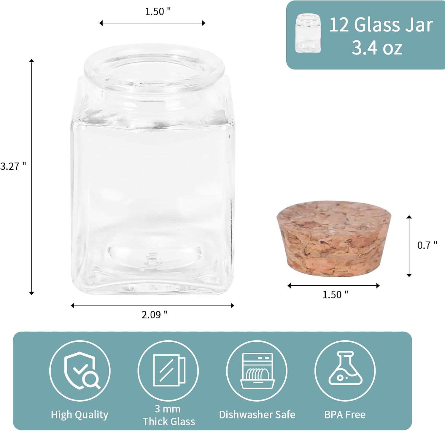 12 Pack Small Glass Jars With Lids, 3.4 oz Mini Bottles With Cork, Twine and Labels for Favors, DIY Crafts, Candy, Potion