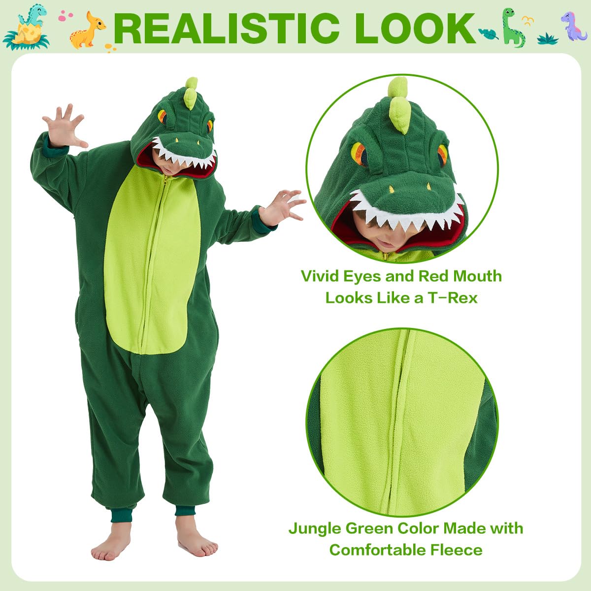 Mono de Pijama de Animales de Dibujos Animados, Dinosaurio T-Rex Pijama, Bata, Mameluco, Ropa de Dormir, Disfraz de Cosplay, Fiesta de Halloween para Niños de 6 a 8 Años