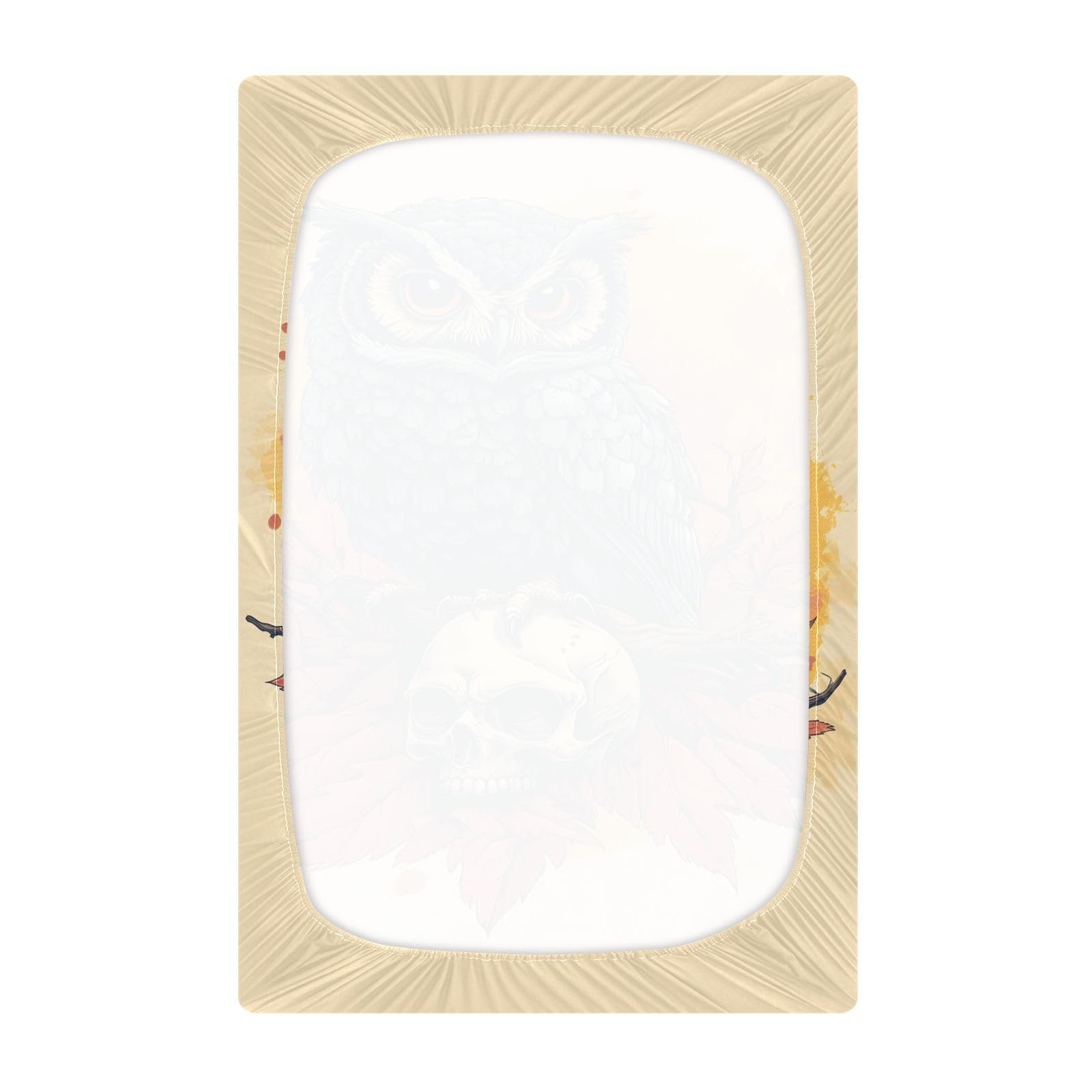 JIPONI Owl Skull Fall Soft Playard Sheet- Pack & Play Sheets Fitted, Breathable Mattress Cover for Standard Size Play Yard, 39’x27’x5’