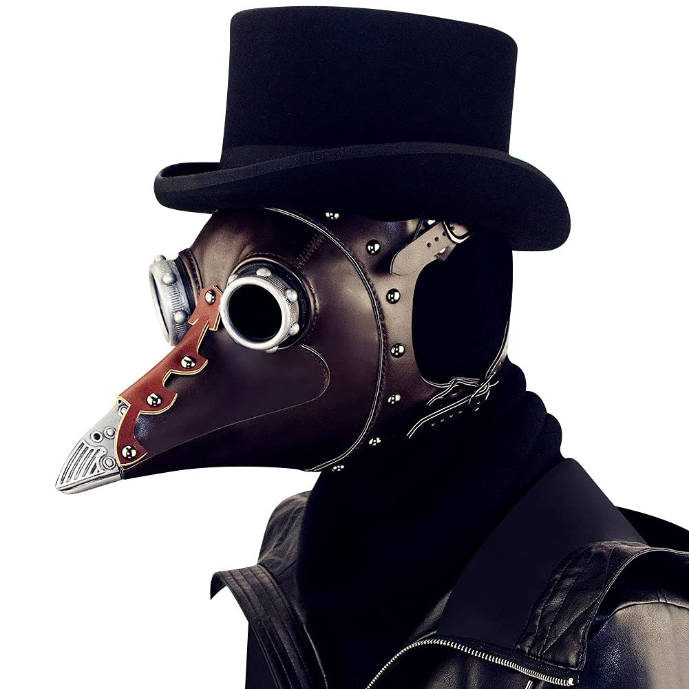 Dajingkj Plague Doctor Mask Steampunk PU Leather Long Nose Bird Beak Half Plague Mask Adjustable Scary Halloween Mask Costumes Props