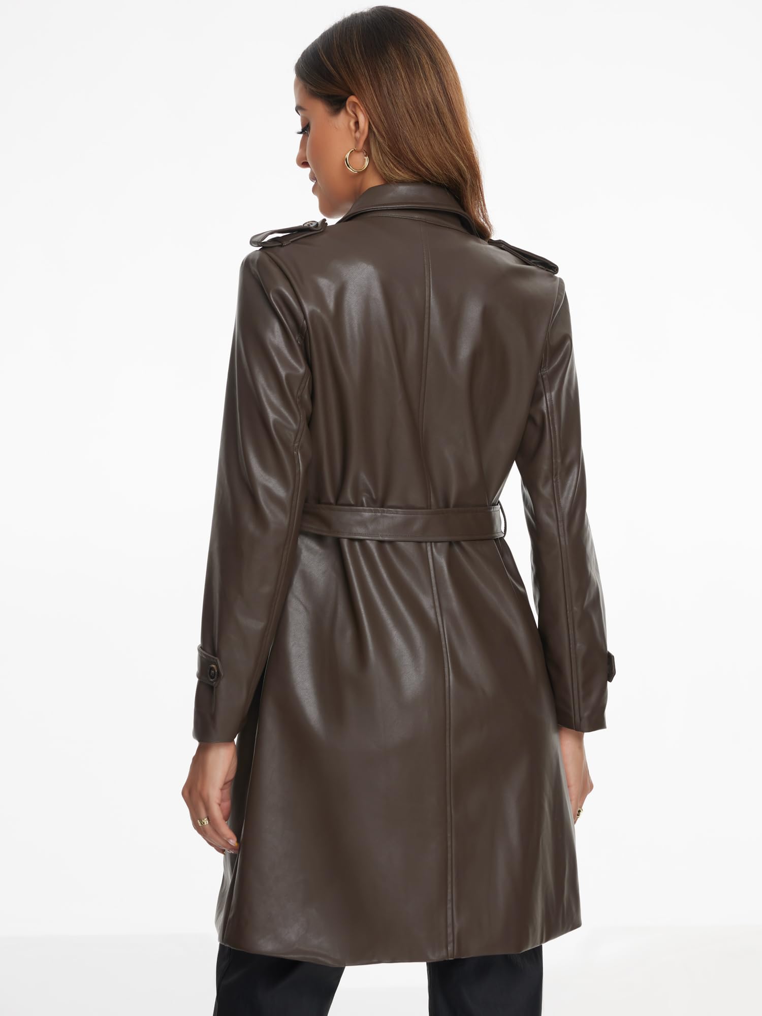 Allegra K Giacca Lunga da Donna in Ecopelle a Manica Lunga Slim Fit con Zip Cappotto con Risvolto