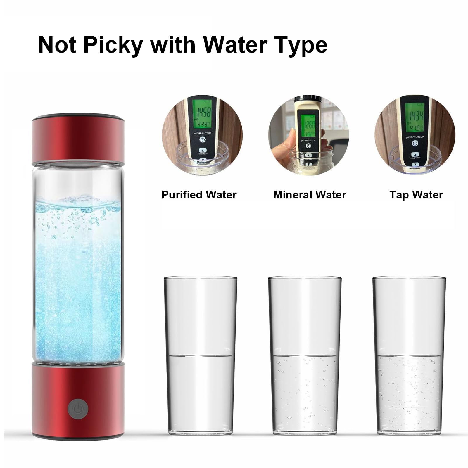 Alomejor Hydrierte Wasserflasche 460 Ml SPE PEM-Technologie für Energie und Flüssigkeitszufuhr Unterwegs (Rot)