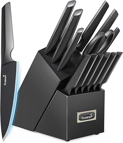 Juego de cuchillos de cocina de una sola pieza, 15 piezas, acero inoxidable alemán de alto carbono ultra afilado, mango ergonómico de acero sólido,