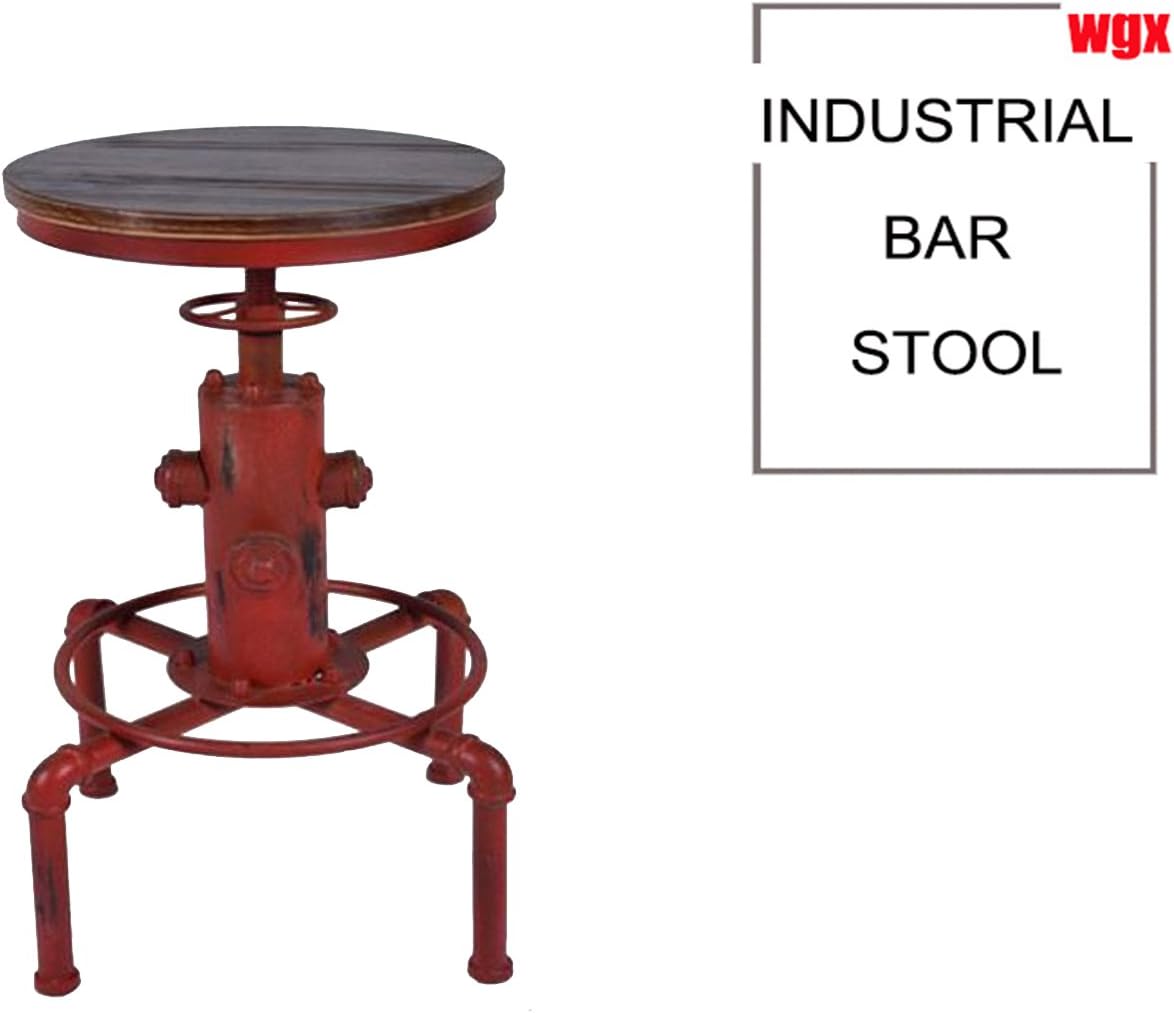 WGX American Antique Industrial Solid Wood Cafe Coffee Metal Bar Stool (red)