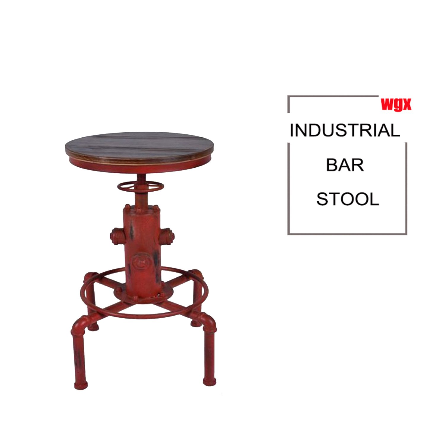 WGX American Antique Industrial Solid Wood Cafe Coffee Metal Bar Stool (red)