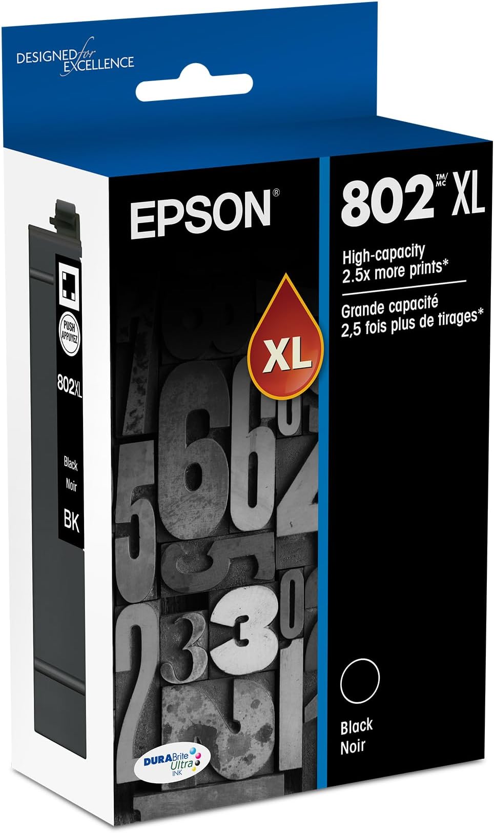802 DURABrite Ultra Ink High Capacity Black Cartridge (T802XL120-S) Works with WorkForce Pro WF-4720, WF-4730, WF-4734, WF-4740