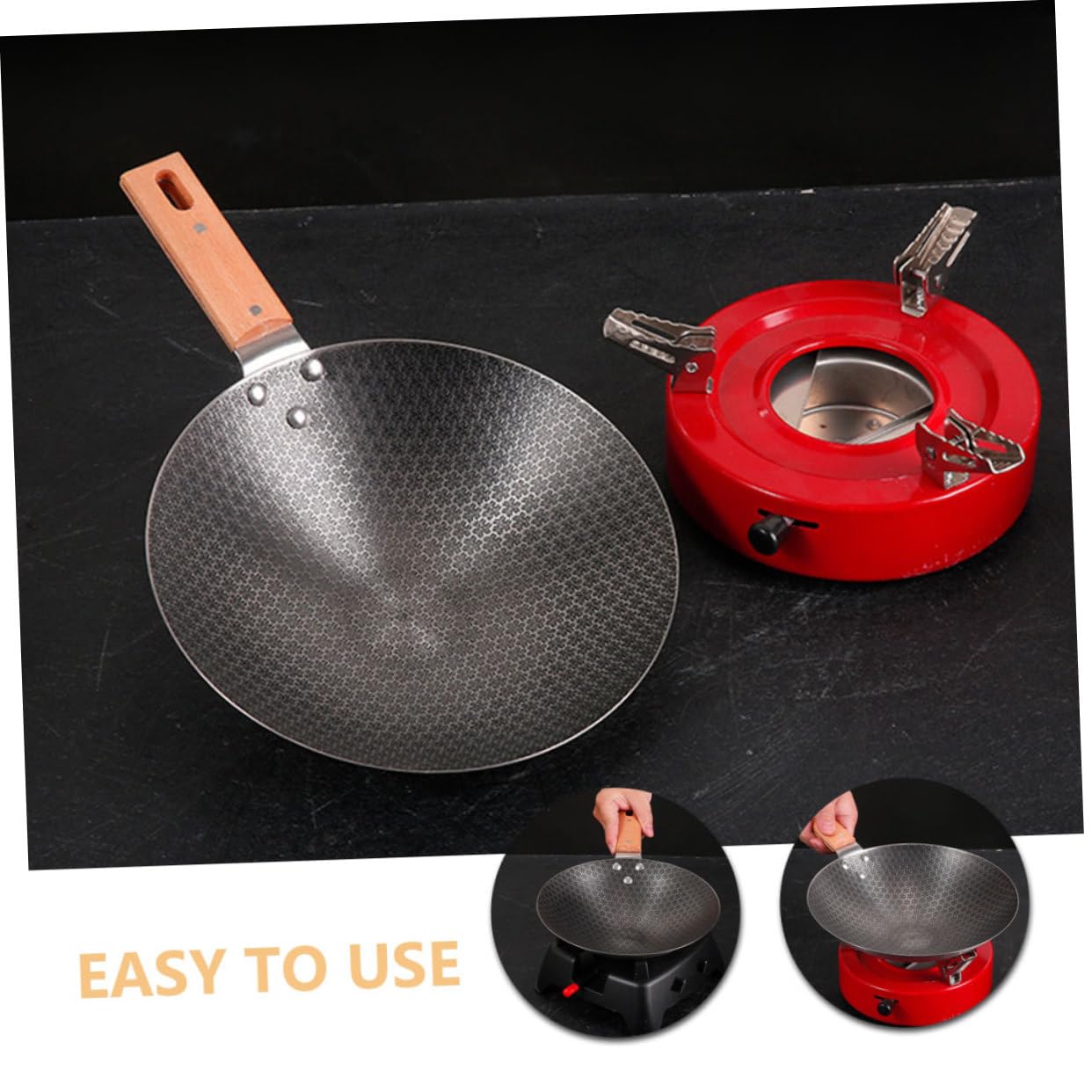 VICASKY Wok da Esterno Piccolo in Acciaio Inox Manico in Legno