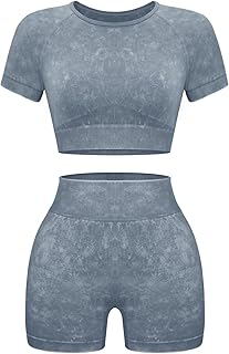 OLCHEE Seamless Acid Wash 2-Piece Workout Set (Shorts & Crop Top) for High Intensity Netball