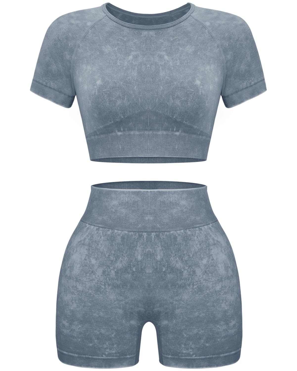 OLCHEE Womens Workout Sets 2 Piece - Seamless Acid Wash Yoga Outfits Shorts and Crop Top Matching Gym Athletic Clothing Set