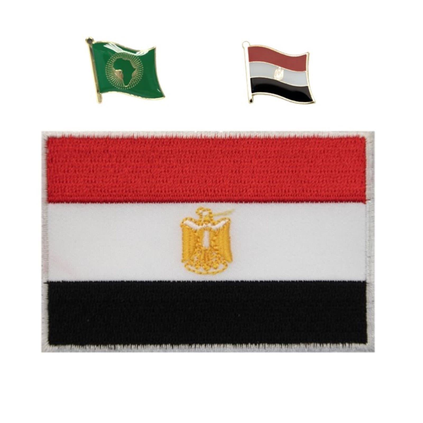 A-ONEA-ONE 3 PCS Pack- Egypt Flag Patch and Lapel Pin+African Union Metal Pin, National Flag Patch and Pin, Patriotic Badge, Backpack Patch, Vintage Patch, Iron on Sew on Brooch NO.058A+404P
