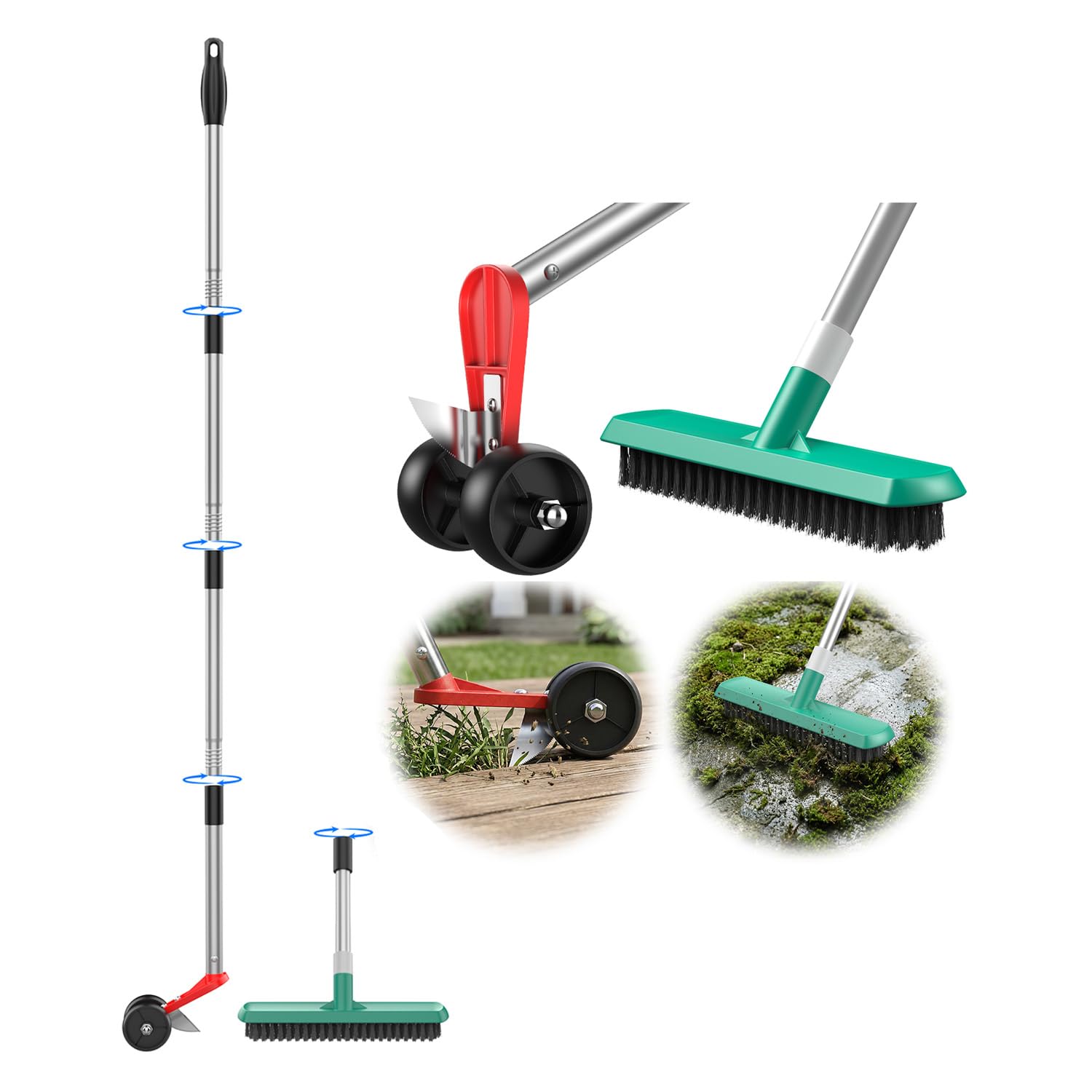 Photo 1 of ANYZONE 3 in 1 Crack Weeder Tool, Long Handle Moss Remover, Stainless Steel Manual Crevice Weeding Tool, Adjustable Manual Weeder Puller for Sidewalk Garden Patio Lawn Driveway