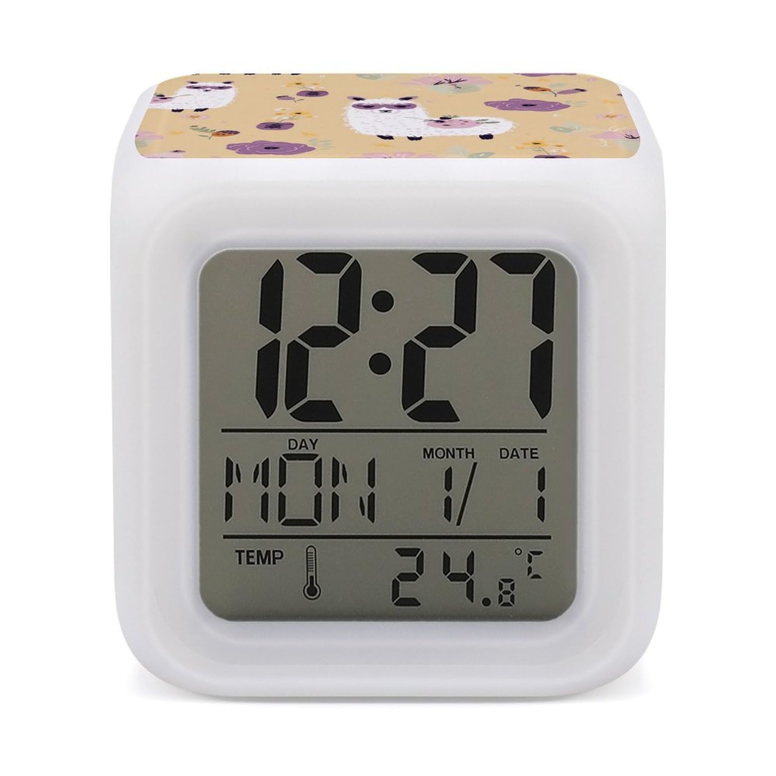 VstaDank Alpaca and Bee Alarm Clock with 7 Color Changing Night Light Date Temp Display Wake Clocks LED Display Digital Clock Electric Desk Clocks for Living Office Bedroom Decor