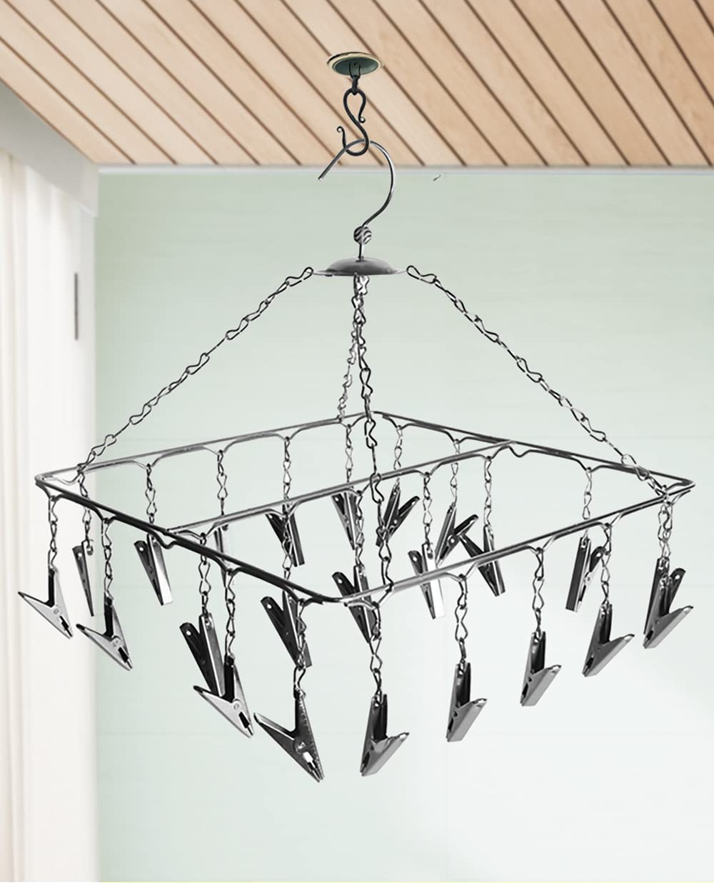 Synergy25 Clips Stainless Steel Square Cloth Hanger/Clothes Stand for Drying/Clothes Drying Stand/Hanger with Clips/Baby Clothes Dryer/Undergarments Hanger/Stand for Drying Clothes (SY-CS15)