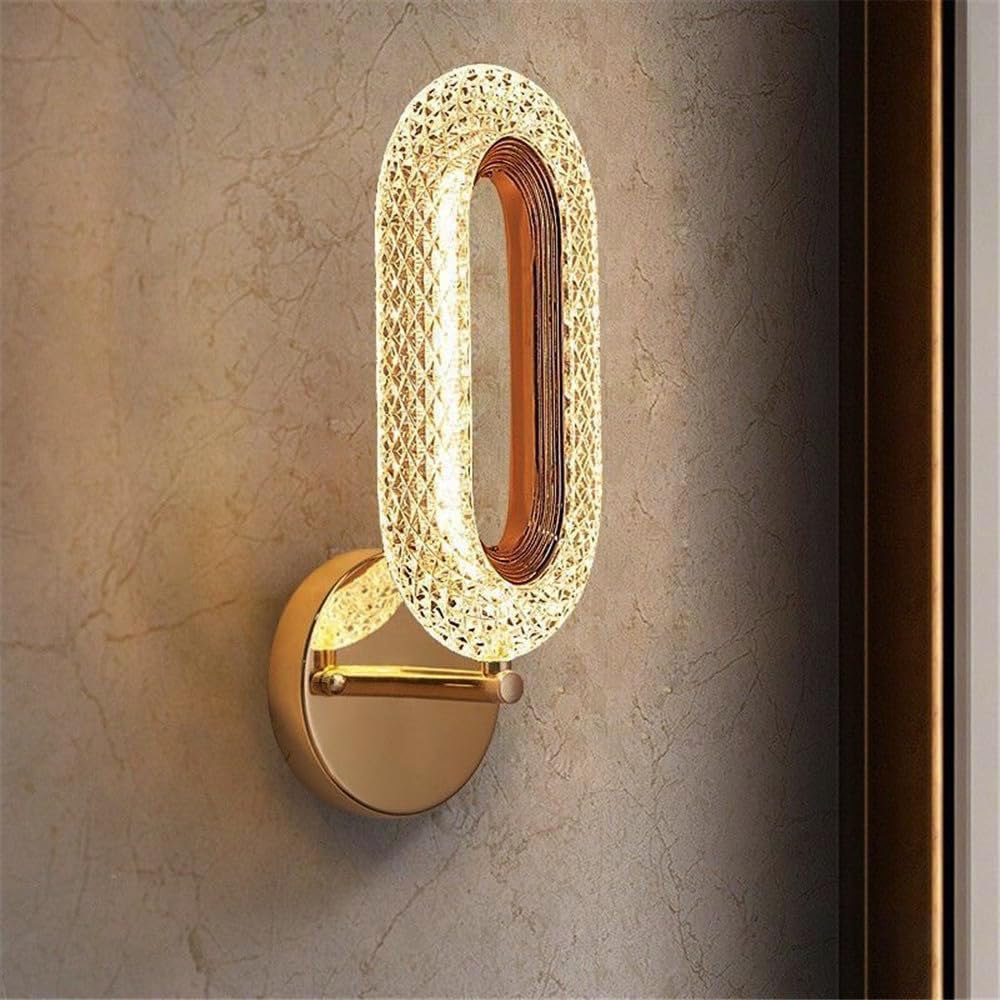 Groeien 12W | 3 Color Modern LED Crystal Oval Wall Sconce Gold Wall Light for Bedroom Living Room Corridor Lighting Fixtures Wall Mount (Crystal Oval, 1, Count)