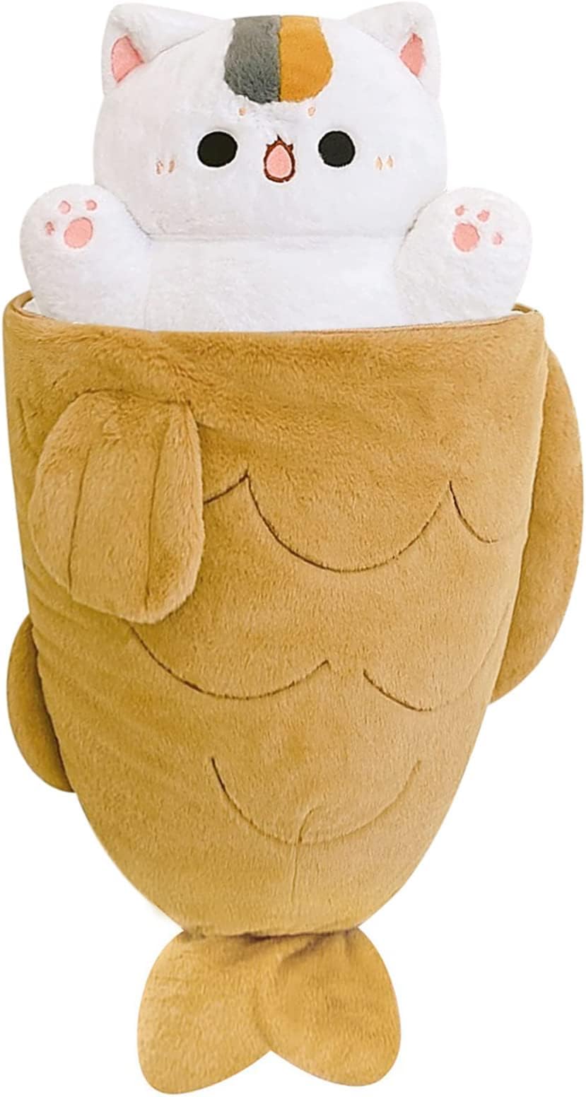 Ditucu 32 inch Large Taiyaki Cat Plush Pillow Giant Kitten Inside Fish 2 in 1 Big Size Stuffed Animal Plushies Toys with Outfit Sleeping Doll Gifts for Girls Boys