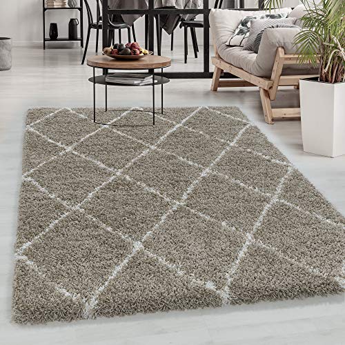 Carpetsale24 Alfombra de diseño de Pelo Grueso, Estilo escandinavo con diseño de Rombos, Alfombra Shaggy, Alfombra mullida de Pelo Largo, Rectangular, Alfombra de salón, tamaño: 120 x 170 cm Cover