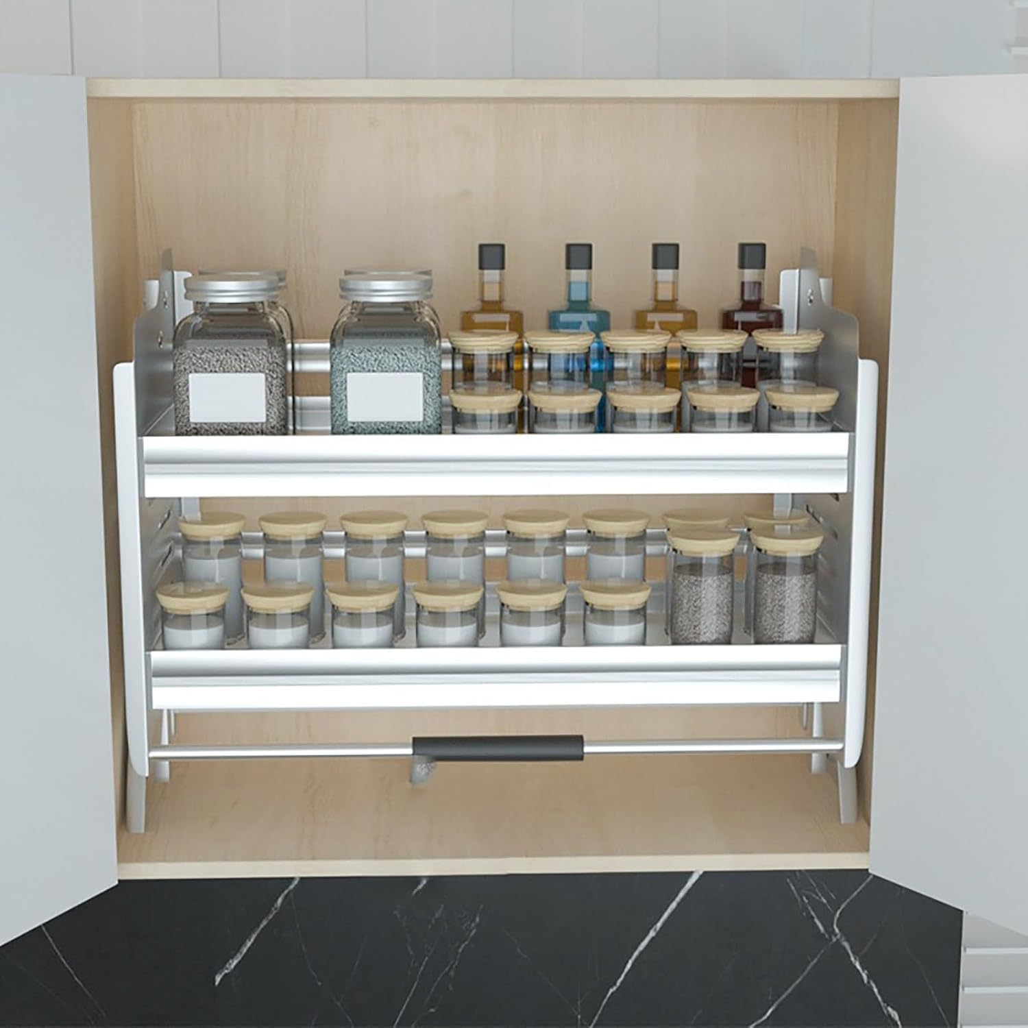 Oberer Küchenschrank-Organizer zur Wandmontage, ausziehbares Tablett für Teller, Geschirr, Gewürze, einfarbig, 46 cm