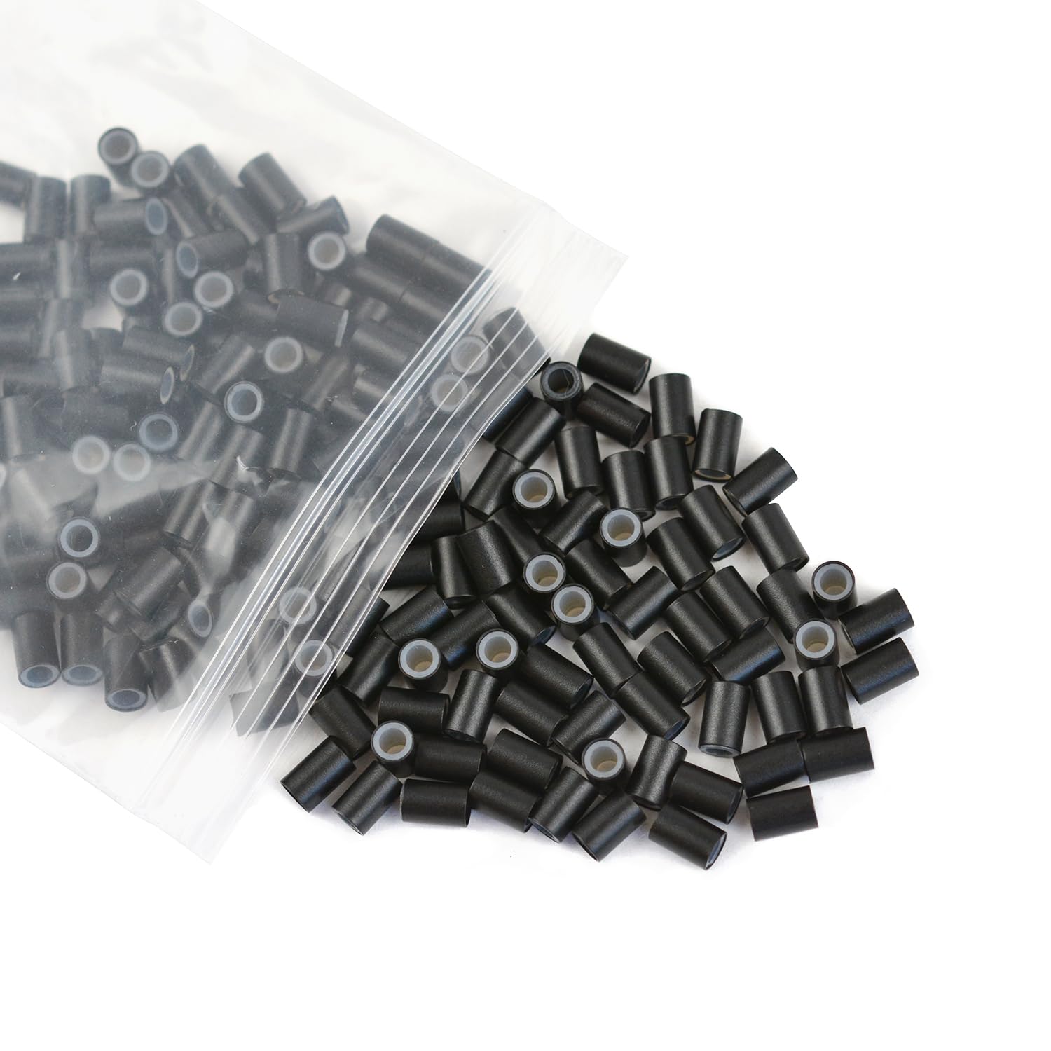 4.0 * 2.8 * 6.0 mm Copper Tube Micro Link Beads with Silicone Lined Micro Ring Hair Beads for I-Tip Hair Extensions (1000 Pcs Black) - Image 3