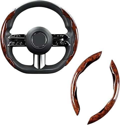 AUCELI Funda de volante de grano de madera para automóvil, protector de volante segmentado antideslizante, accesorios interiores de automóviles,