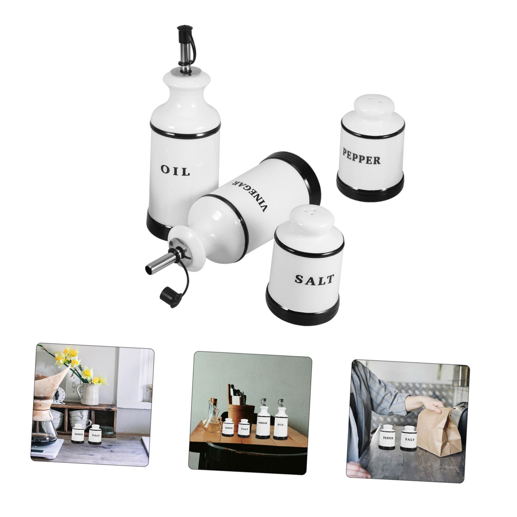 4pezzi Contenitore in Dispenser Aceto e Olio Bottiglia Condimento per Insalata e Design Artistico per