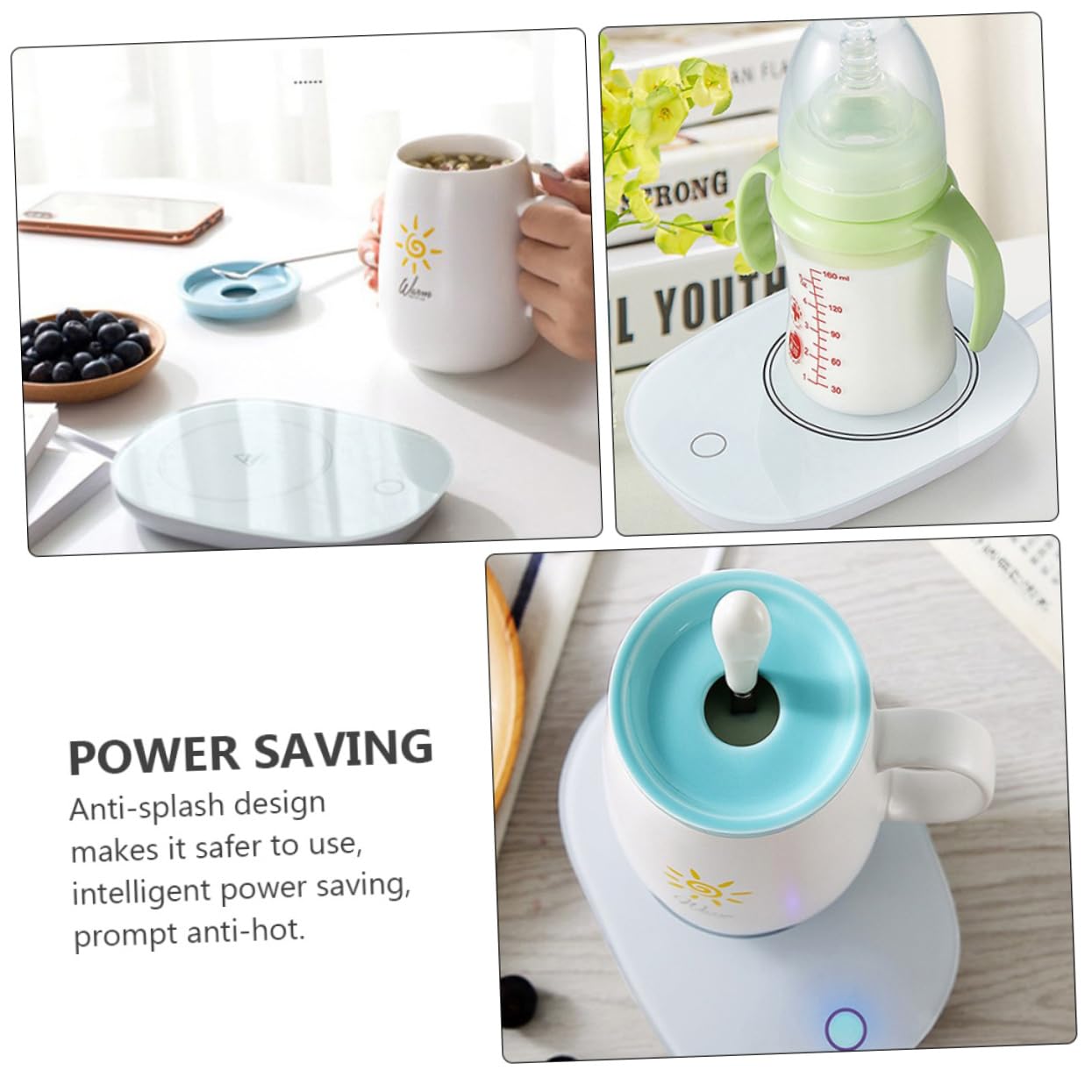 GRIRIW 1Pc Beverage Warmer Pad Constant Temperature Cup Heater Splash Design Tempered Panel Intelligent Power Saving for Office Home