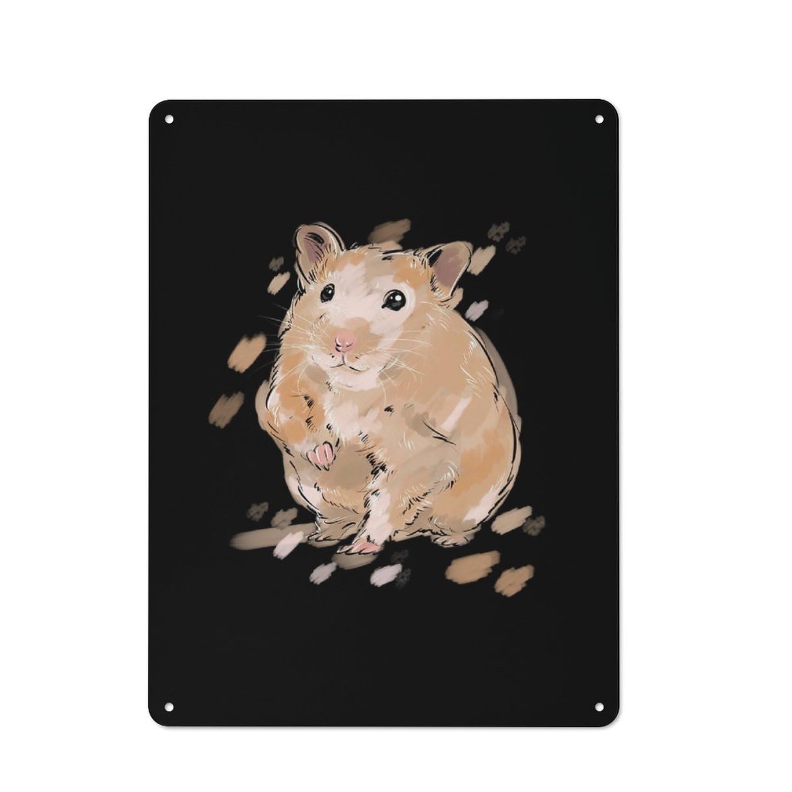Kitchen Metal Sign with Golden Hamster Portrait Design 40x30cm, Cosy Kitchen Wall Decor for Bakery, Diner, Cafe Or Family Room