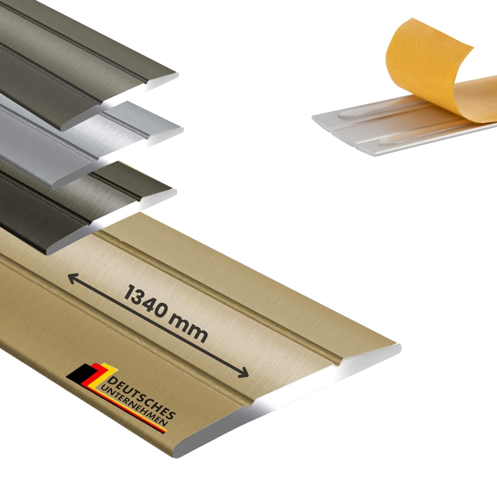 Floordirekt Gold - Self-Adhesive Metal Transition Strip Profile | Aluminium Flooring Strip For Parquet, Laminate, Pvc, Cork | C-Shape | Pre-Drilled Or Self-Adhesive (Width: 36 Mm | Length: 134 Cm, Gold | Self-Adhesive)
