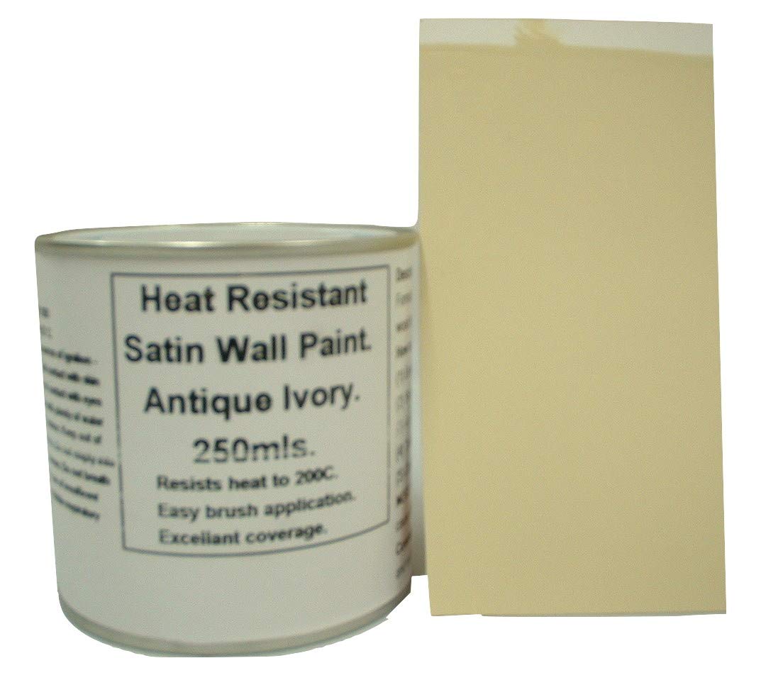 1 x 250ml Satin Antique Ivory Heat Resistant Wall Paint. Wood Burner Stove Alcove. Brick, concrete, plaster, cement board, rendering, metal, timber etc. Pale Cream, Off White.