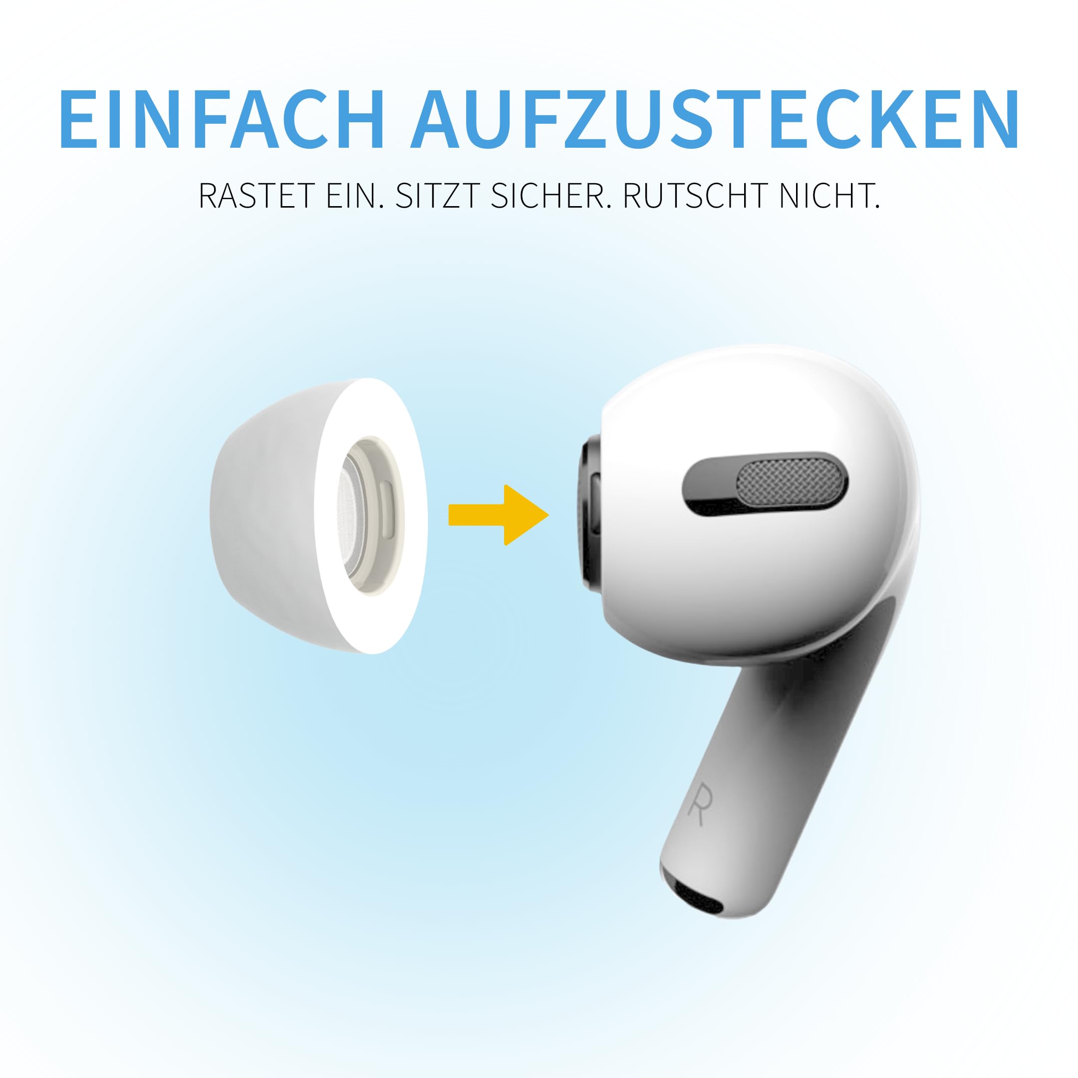 Comply Premium piankowe zatyczki do uszu, kompatybilne z Apple AirPods Pro Gen 1 i 2, rozmiar M, wersja 2025 z narzędziem do demontażu i czyszczenia, białe, 3 pary, wyprodukowano w USA
