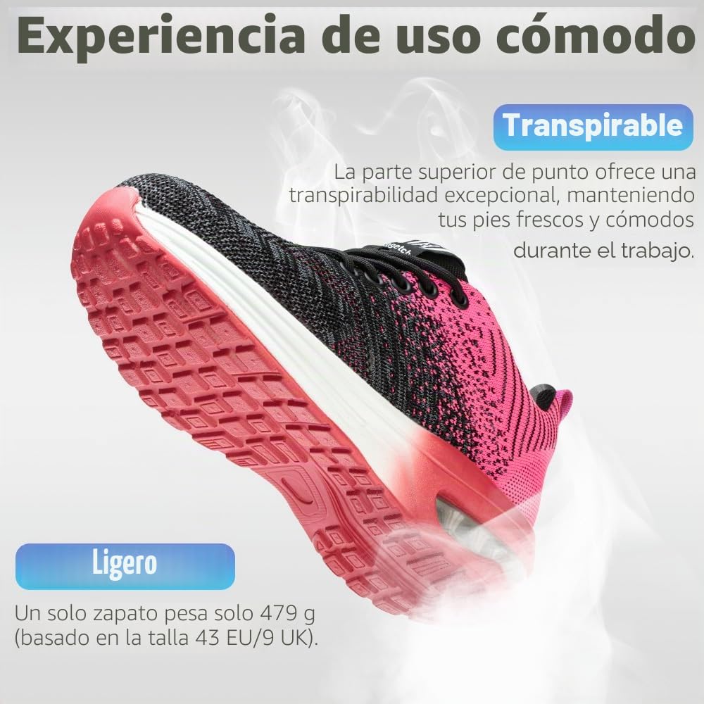 Zapatos de Seguridad Hombre Mujer Zapatillas Trabajo Ligero Comodo Calzado de Seguridad con Punteras de Acero Transpirable Antideslizante
