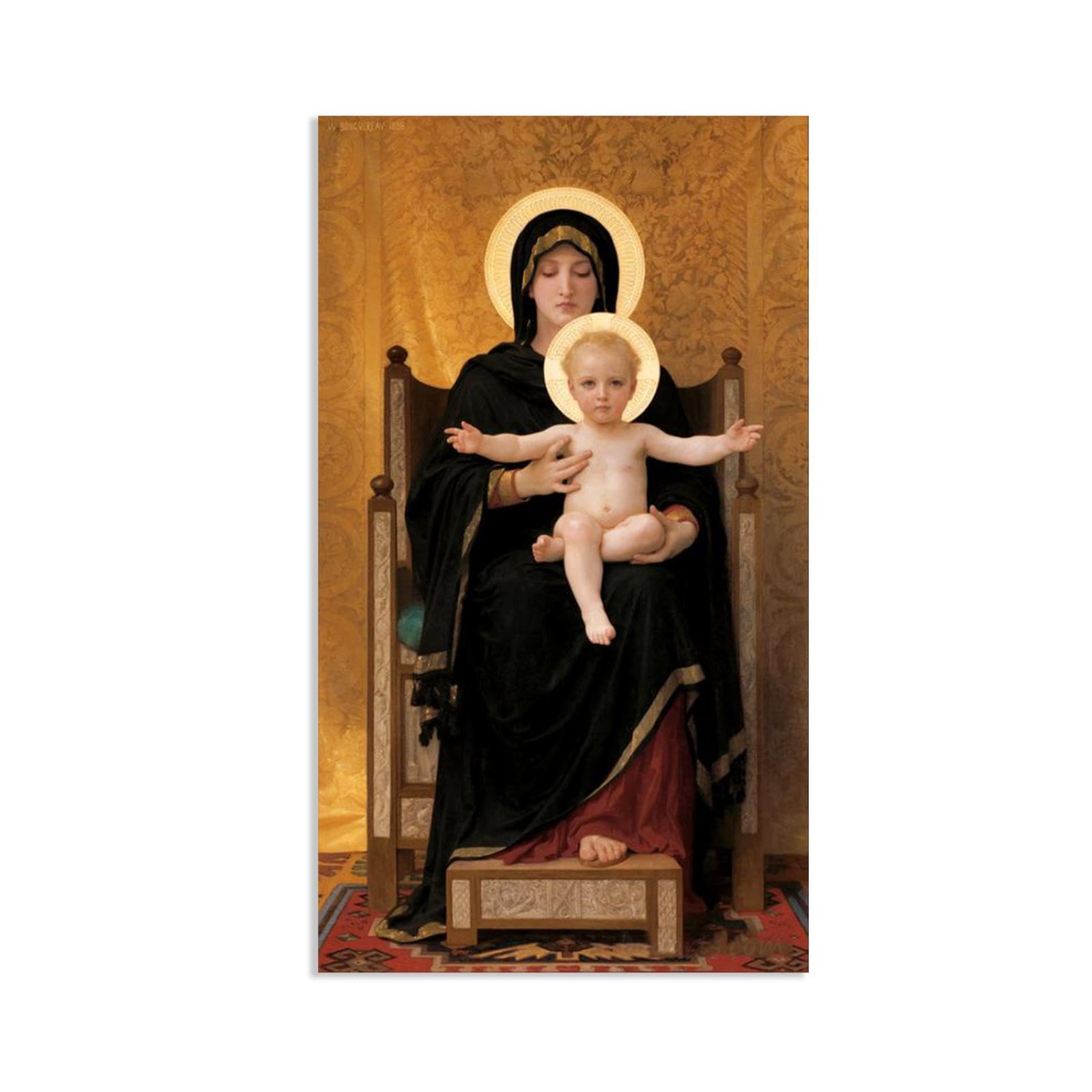 RXNHGJDS William-Adolphe Bouguereau Wall Art Virgin and Child Classical Art Prints Picture Famous Artwork Wall Decor for Living Room Bedroom Bathroom Home Decor 120x70cm frameless