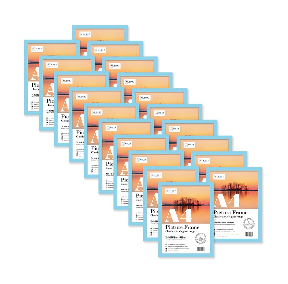 Almost Frameless A4 Light Blue Picture Frame Set of 20, Display A4 Picture Gallery Wall, Poster, Photo, Artwork, or Print, Light Blue