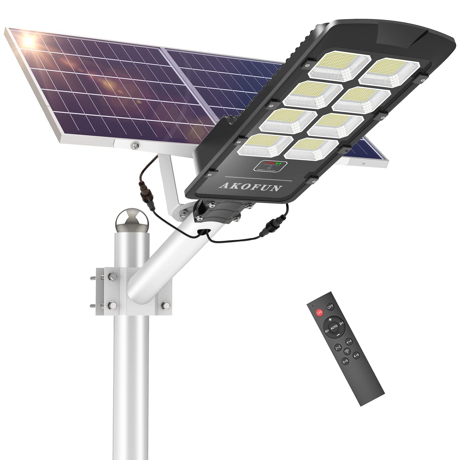 1600w solar street lights outdoor, 90000 lumens dusk to dawn security led flood lights remote control ip66 waterproof solar pole lamp motion sensor for parking lot, yard, garden, patio, stadium