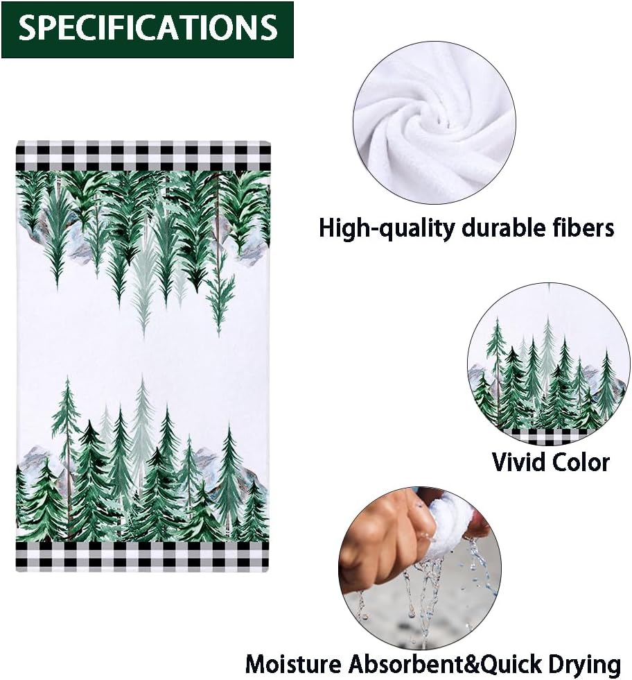 Buffalo Plaid Merry Christmas Trees Kitchen Towels Dish Towels, 18 x 28 Inch Seasonal Winter Xmas Tree on Sled Decoration Tea Towels for Cooking Baking Set of 2 - Image 7