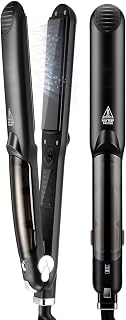 Steam Hair Straightener, Professional Salon Ceramic Tourmaline Flat Iron, Vapor Heat Up Dual Voltage Hair Straightener, 2 in 1 Straightening Curling, CONDUZIU Display with Adjustable Temp