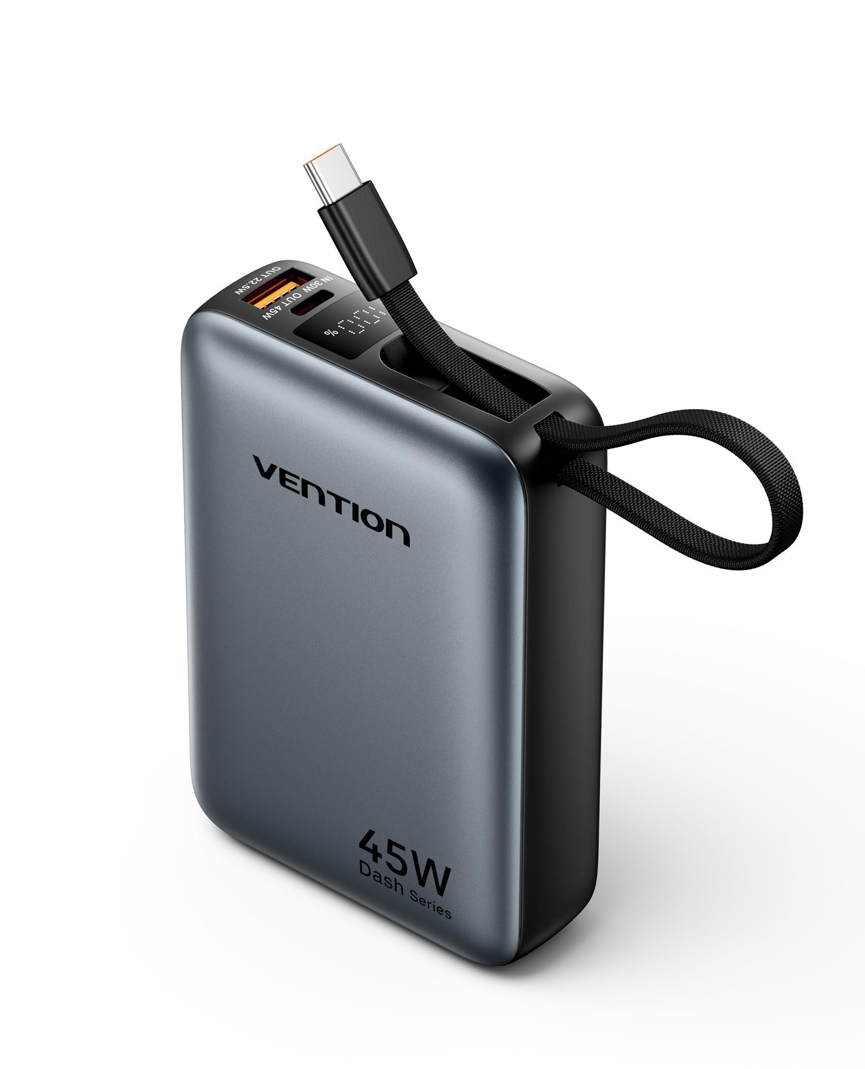 VENTION Mini Power Bank 45 W 20 000 mAh avec câble USB-C intégré, Chargeur Rapide PD/PPS, Batterie Externe de téléphone Portable avec écran LED pour iPhone 16/15/14, Galaxy S25/S24, iPad, Ordinateur