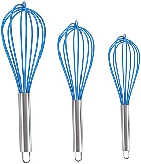 Stainless Steel Balloon Whisk Silicone Kitchen Whisks Set 8" 10" 12", Wire Wisk for Christmas Party Favors Holiday Favors (Blue)