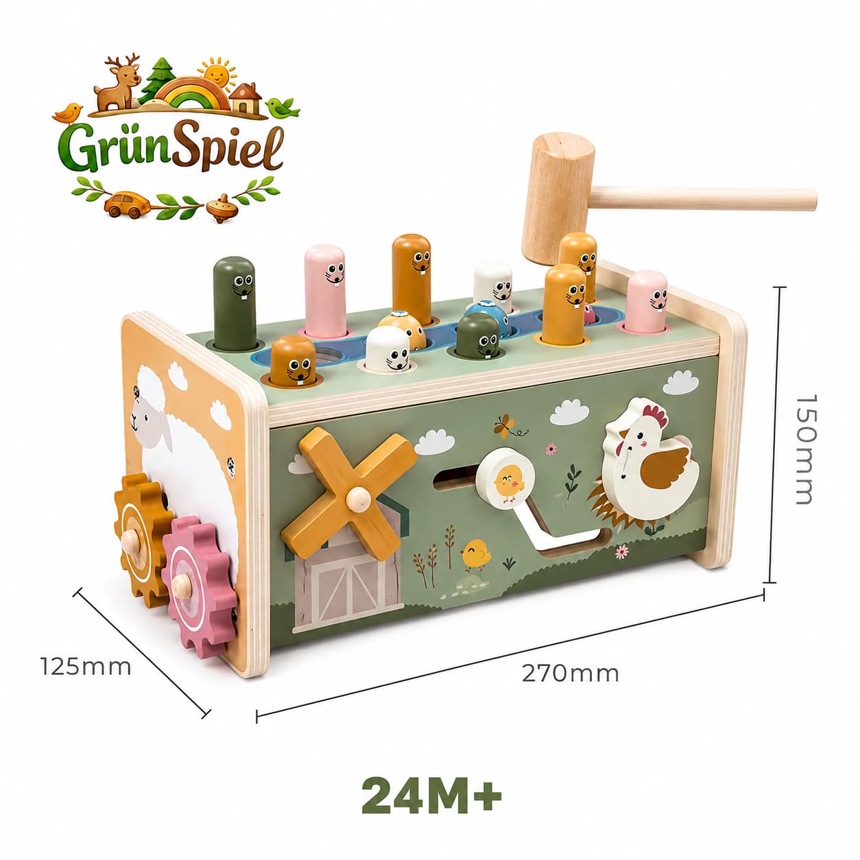 Montessori - Juguete de madera para niños a partir de 2 años, 7 en 1, juego de martillo con imán de pesca, juguete de habilidades motoras de madera, juguete educativo para niños pequeños