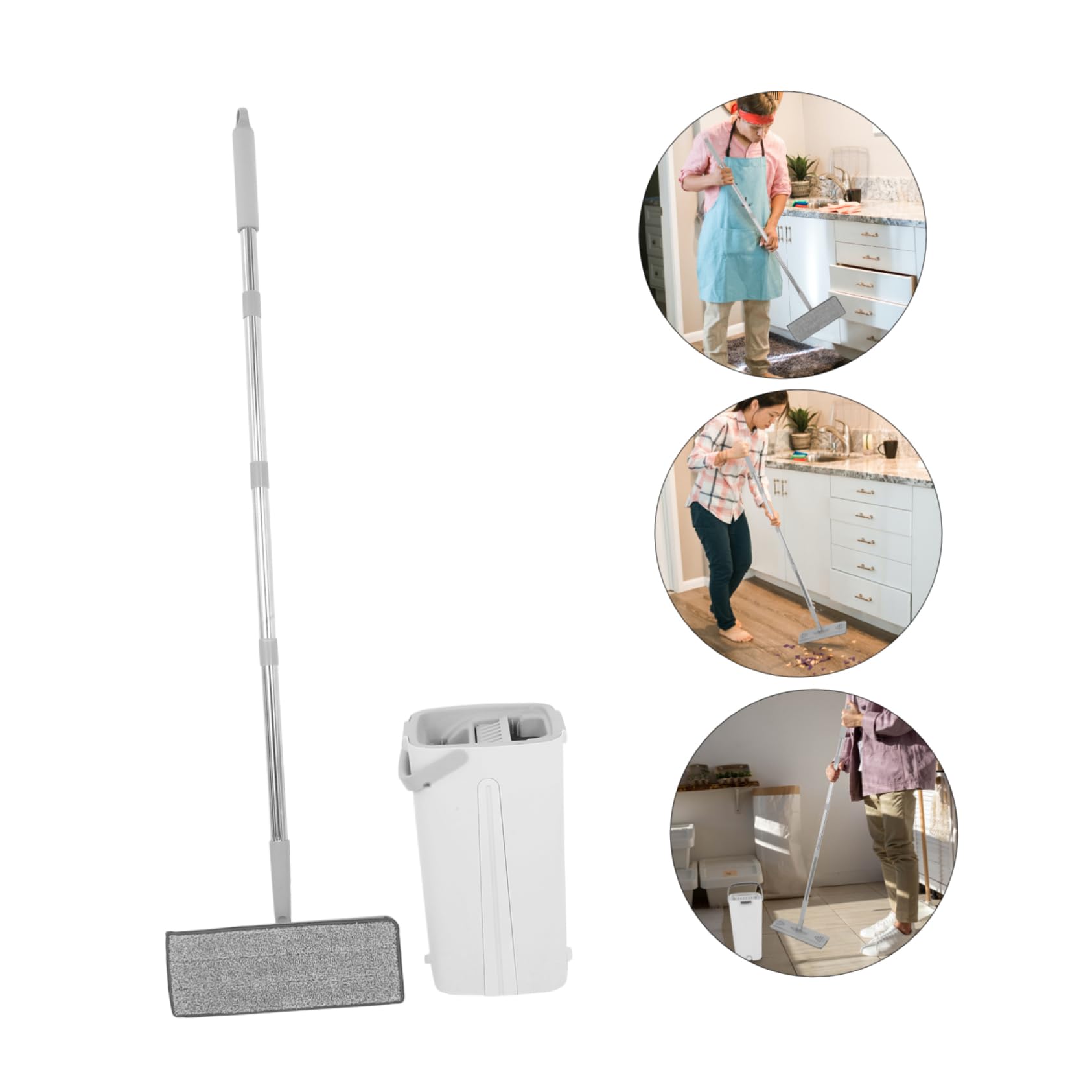 Fregona Super Absorbente con Cubo para Limpieza Dual de Pisos y Ventanas en Hogares y Oficinas, Sistema de Fregona Plana con Microfibra y Acero Inoxidable