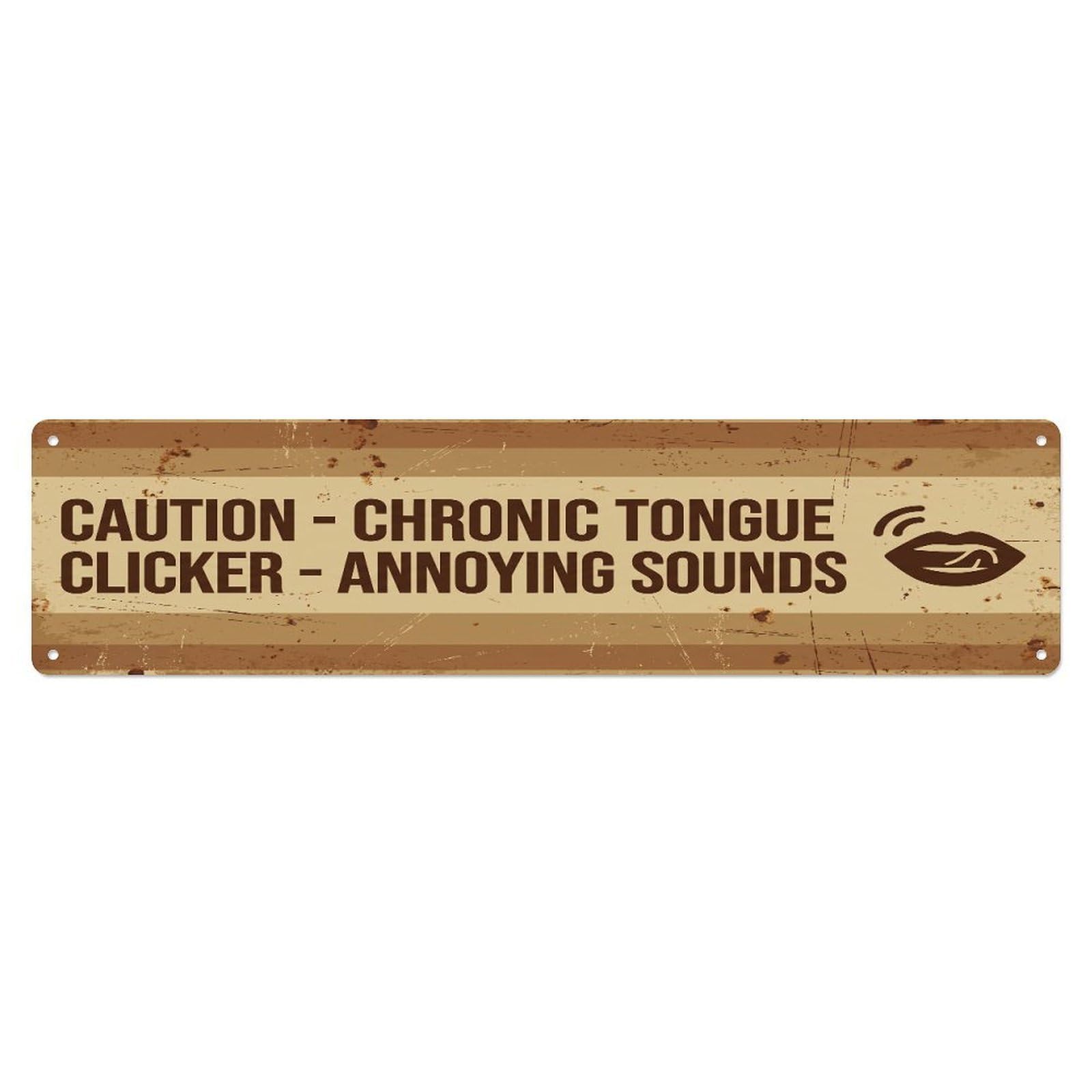 Fqcyn Style Metal Tin Sign Vintage Funny Caution Chronic Tongue Clicker Warning