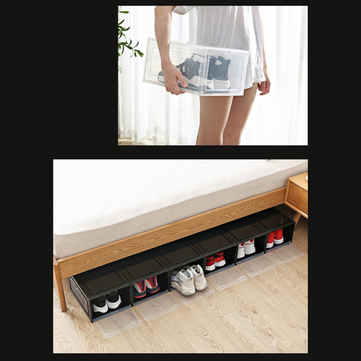 Caja de Zapatos Magnética Plegable de Plástico Negro para Baloncesto