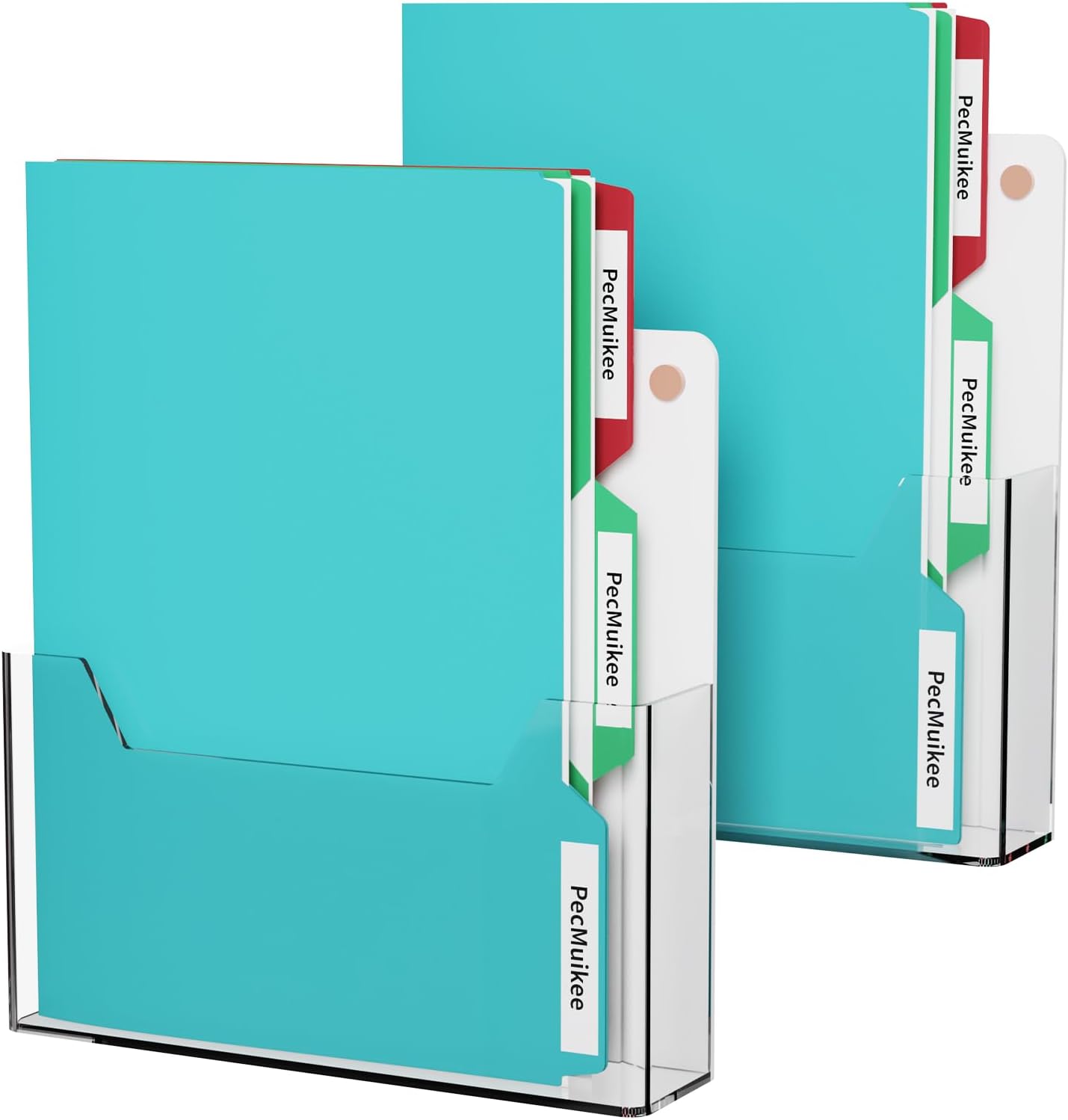 PecMuikee Wall File Organizer, Vertical Acrylic Mail Magazine Holder Wall Mount, 4 Colors of Screw Caps Included Hanging File Organizer for School, Office, Hospital, 2 Pcs