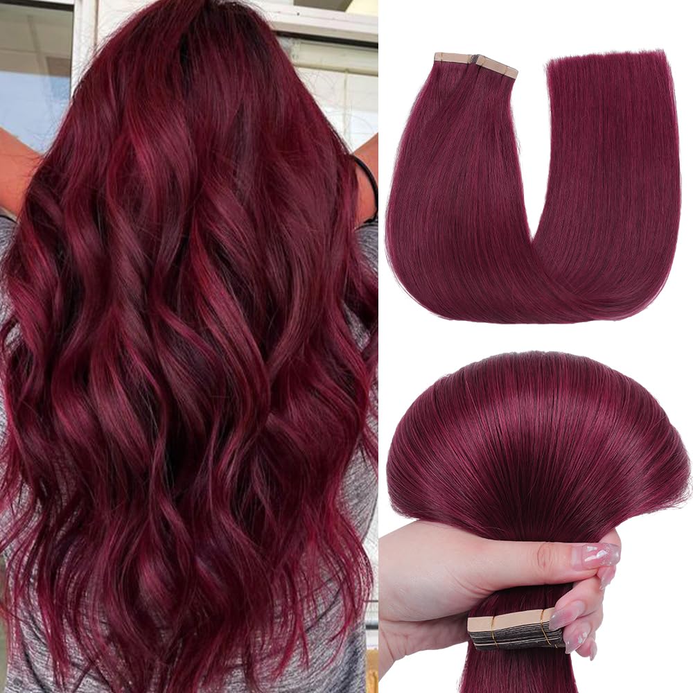 Hotlulana Extension Capelli Veri Biadesivo Rossi(#99J) Extension Capelli Veri 18Pollici 20pcs 45cm 40g Invisible Extension Biadesive Capelli Veri Remy Skin Weft Tape in Hair Extensions Human Hair.